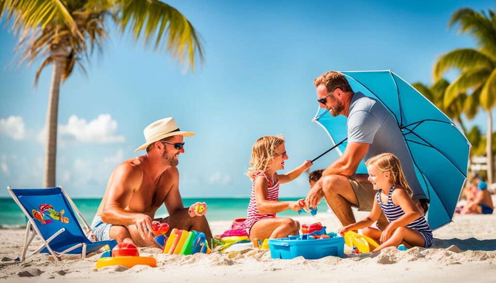 Family enjoying beach activities at Higgs Beach Key West